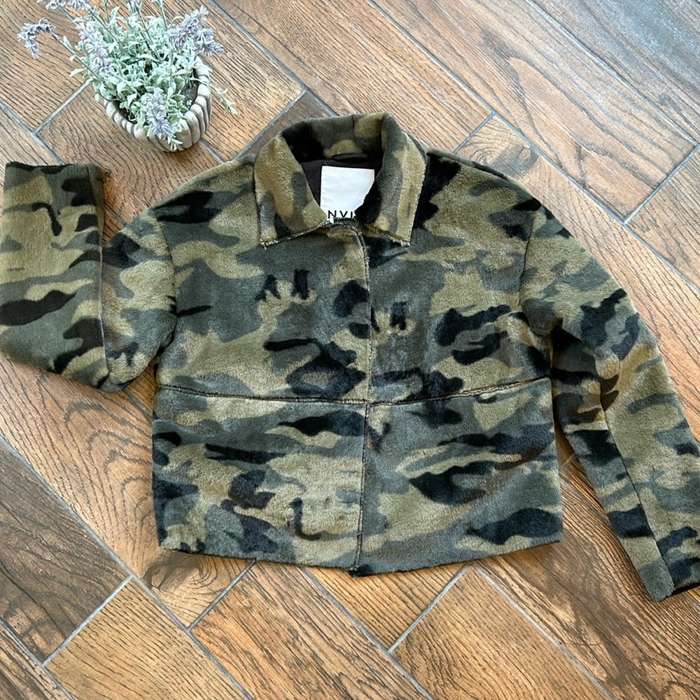 NVLT Anthro Camo Faux Fur Jacket